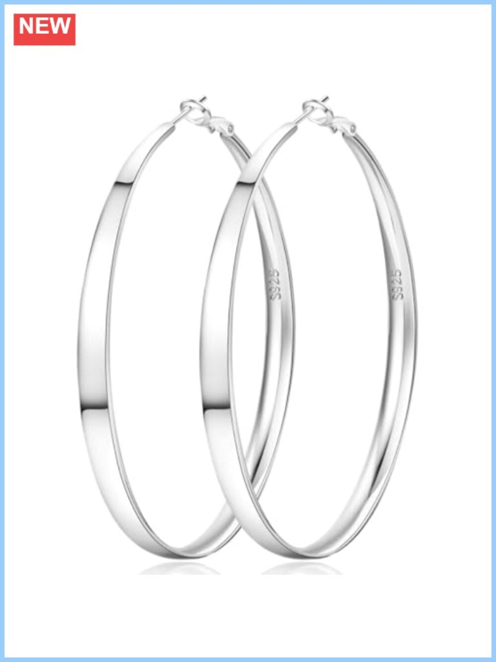 925 Sterling Silver Large Hoop Earrings Hypoallergenic Lightweight